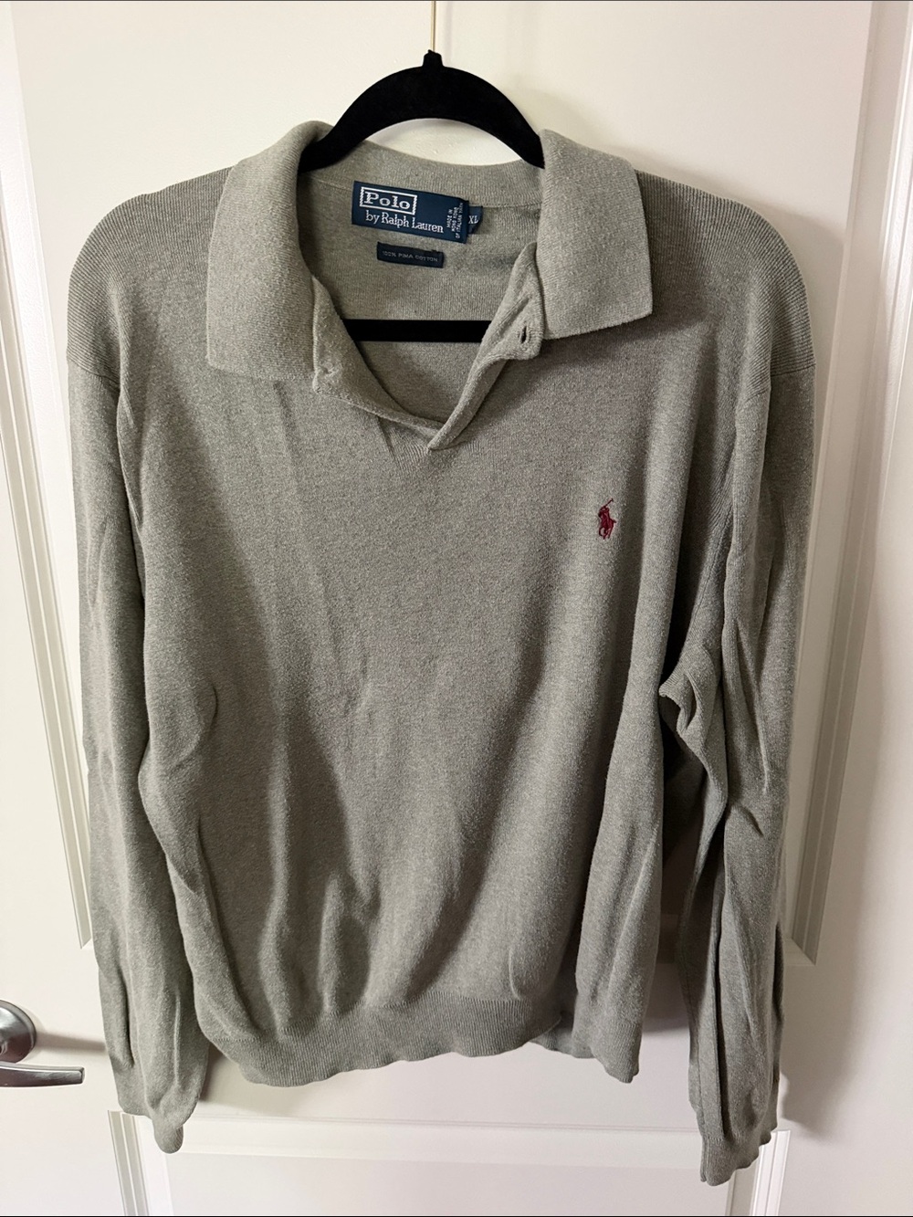 Polo by Ralph Lauren Gray Collared Long Sleeve Knit with Red Pony